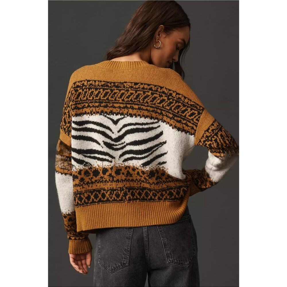 NWT Pilcro x Anthropologie Tiger Icon Wool Blend Sweater. Size XL. Retails $178 - Picture 3 of 10